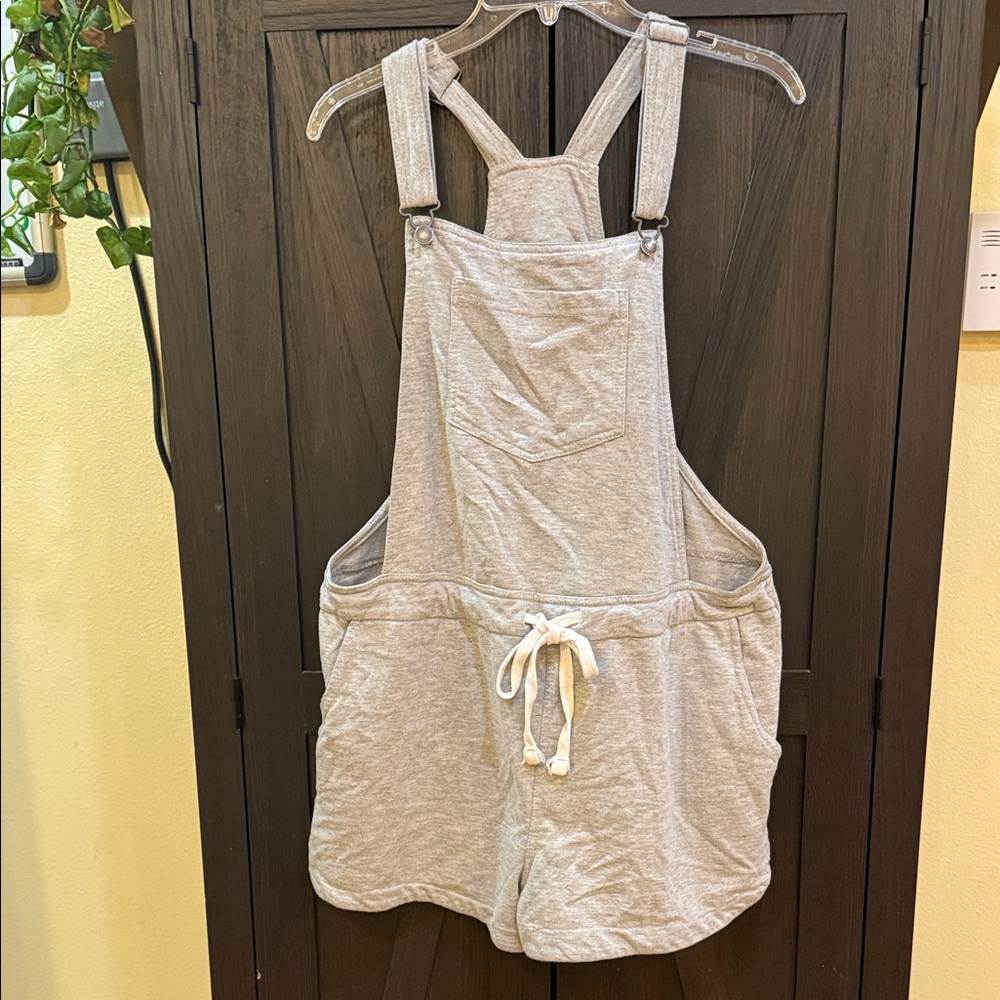 Wallflower Light Heather Gray Knit Short Overalls Romper